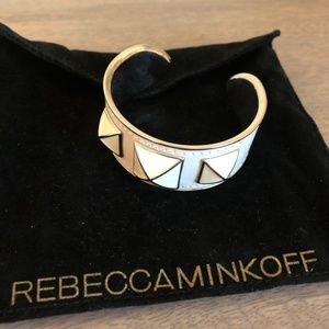 White Enamel Studded Leather Cuff Bracelet